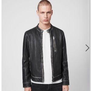 Allsaints Mens Cable Leather Jacket In Grey/black